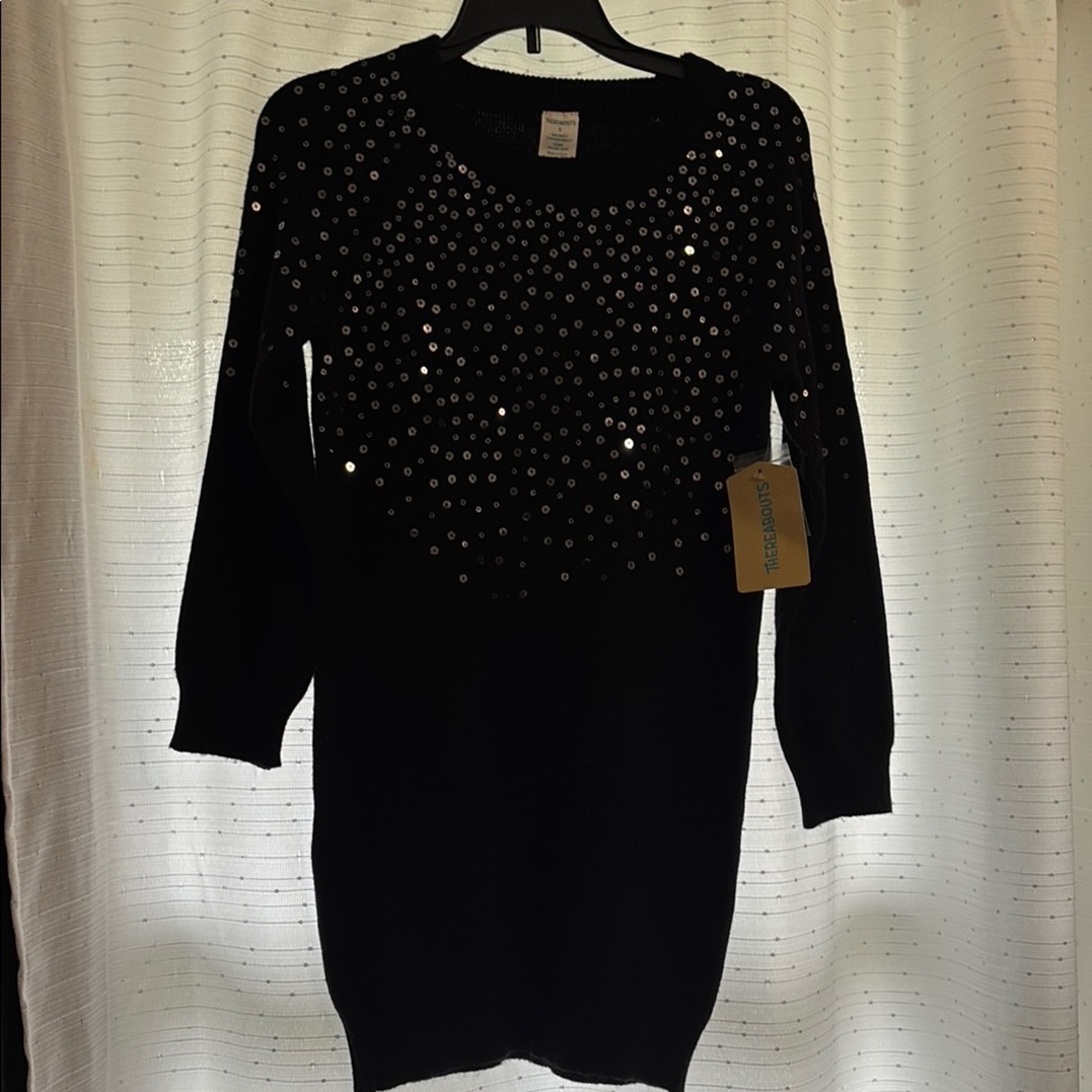 Black Sequin Embellished Long Sleeve Dress